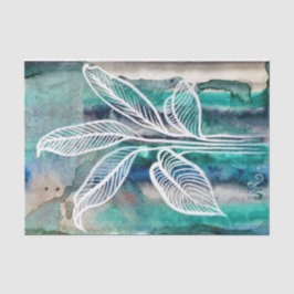 Papel De Seda Cor de Água Botânica Moderna Turquesa Azul e Teal