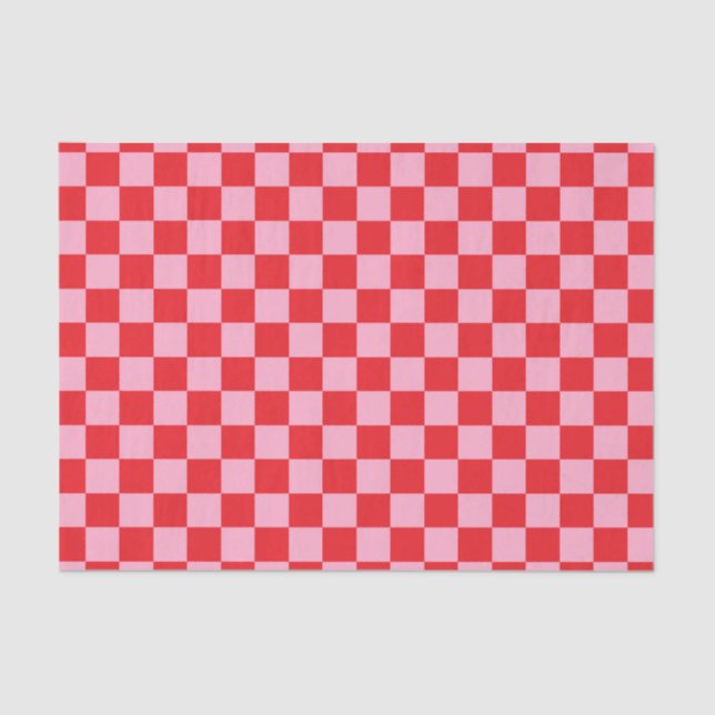 Papel De Seda Cor-de-rosa Checkered e vermelho (Frente )