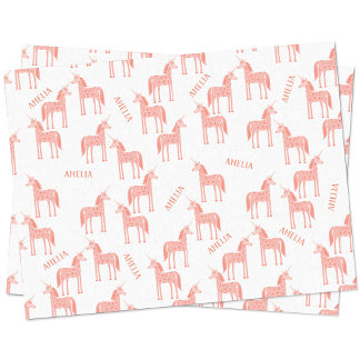 Papel De Seda Cor-de-rosa de Nome Personalizado do Unicórn