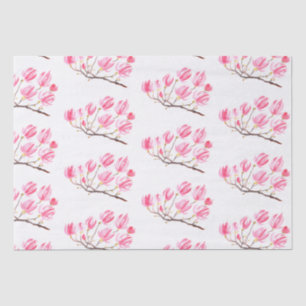 Papel De Seda Cor de rosa Magnolia floral com aquarela elegante