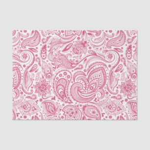 Papel De Seda Cor-De-Rosa Na Vintagem Floral Branca Padrão Paisl