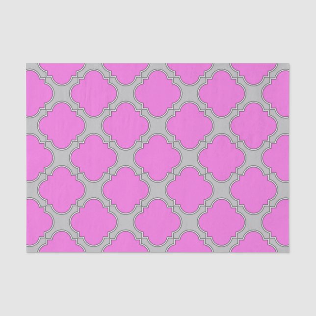 Papel De Seda Cor-de-rosa-quatrefoil e cinzas (Frente )