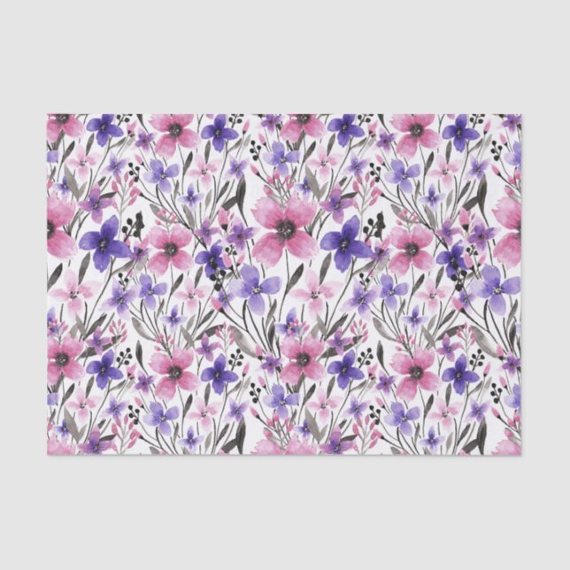 Papel De Seda Cor Floral Púrpura Rosa do País Moderno (Frente )