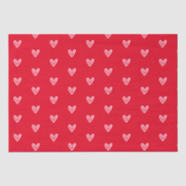 Papel De Seda Cora Padrão de Corações em Aquarela Pálida em Verm