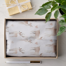 Papel De Seda Cora Rosa Corações Creme Veado Natal