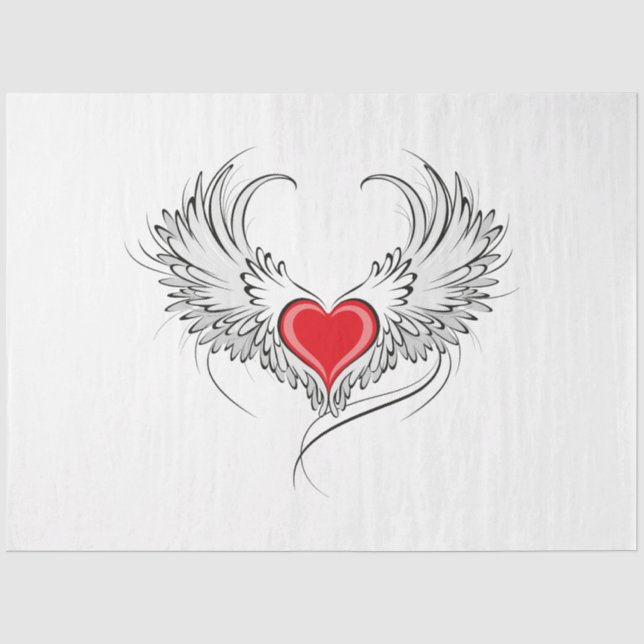 Papel De Seda Coração Anjo Vermelho com asas (Frente )
