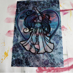 Papel De Seda Coração de Amor com Dançarino de Teal e Roxo
