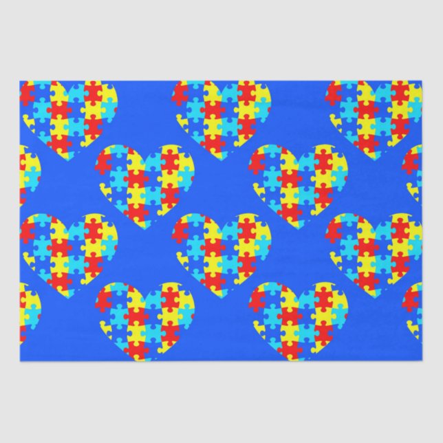 Papel De Seda Coração de Quebra-cabeça de Consciência Autismo (Frente )