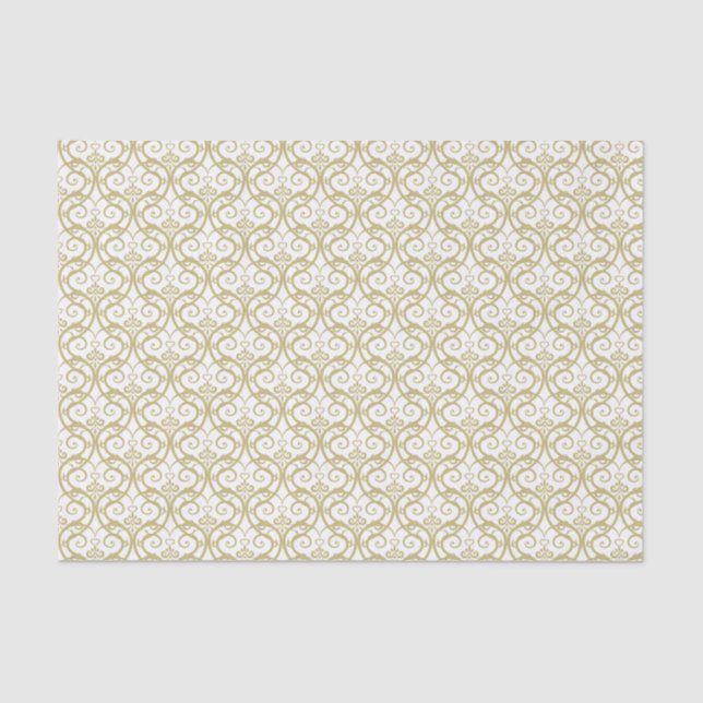 Papel De Seda Coração Dourada e Branco Elegante (Frente )