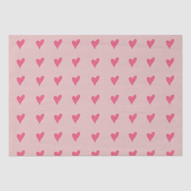 Papel De Seda Coração Rosa Moderno com Padrão de Pontos Brancos (Frente )