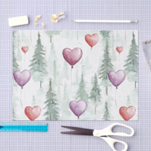 Papel De Seda Corações Árvores Vermelho Roxo Natal
