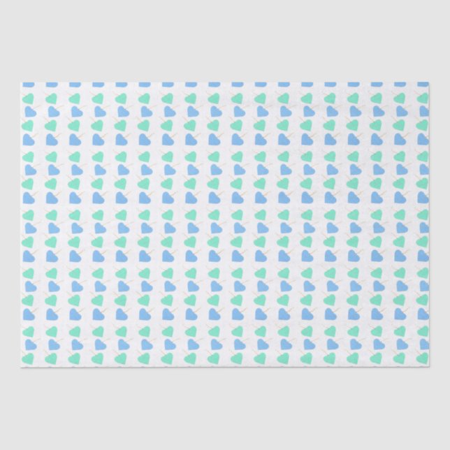 Papel De Seda Corações Azul e Verde chá de fraldas (Frente )