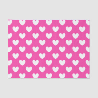 Papel De Seda Corações brancos de polca em rosa fuchsia