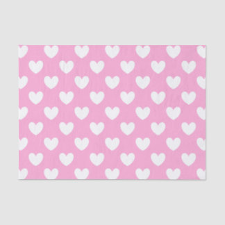 Papel De Seda Corações brancos de polca no algodão doce rosa