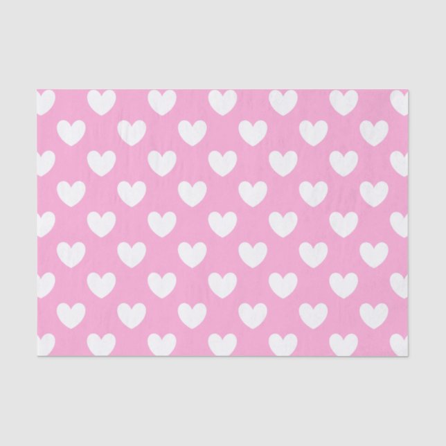 Papel De Seda Corações brancos de polca no algodão doce rosa (Frente )