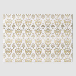 Papel De Seda Corações Brancos e Dourados Elegantes Damask do Di