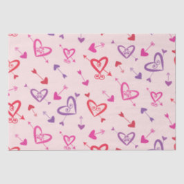 Papel De Seda Corações com padrão de setas vermelho rosa roxo   