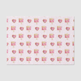 Papel De Seda Corações Cor-de-Rosa e Bolo (Design 60 Série Rosa)
