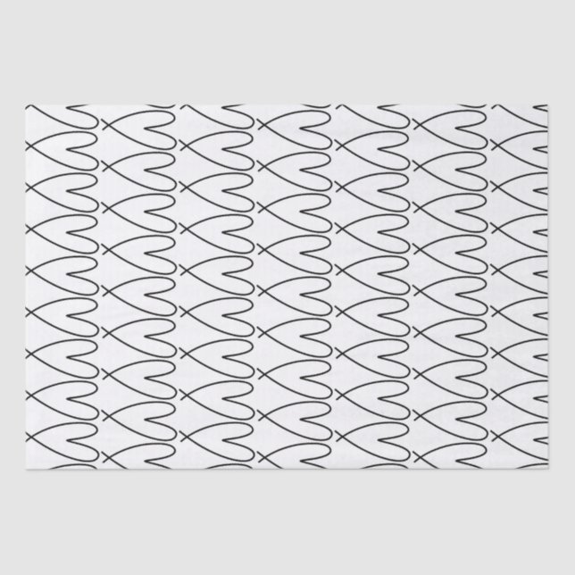 Papel De Seda Corações Cutâneos Brancos e Pretos (Frente )