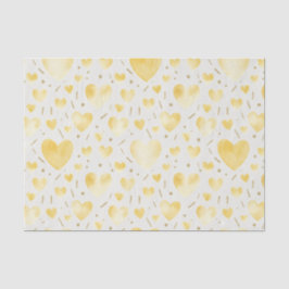 Papel De Seda Corações de Aquarela em Mel Dourado & Dourado Bril