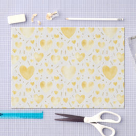 Papel De Seda Corações de Aquarela em Mel Dourado & Dourado Bril