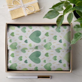 Papel De Seda Corações de Aquarela Esmeralda & Folha de Ouro