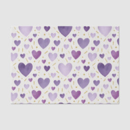 Papel De Seda Corações de Aquarela Lavanda com Brilho Dourado