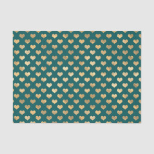 Papel De Seda Corações de Folhas de Teal e Ouro