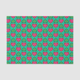 Papel De Seda Corações de Gárgula Rosa-Quente e Verde