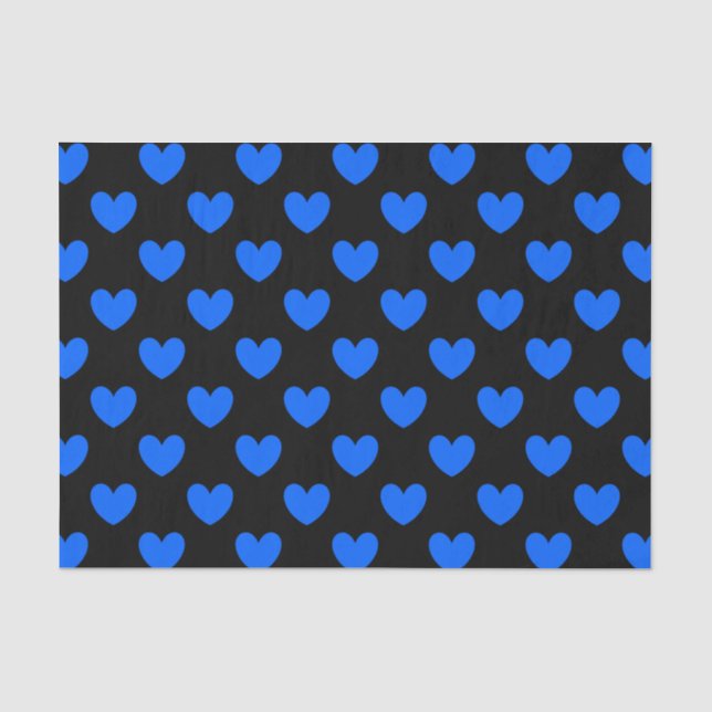 Papel De Seda Corações de polca azul em preto (Frente )