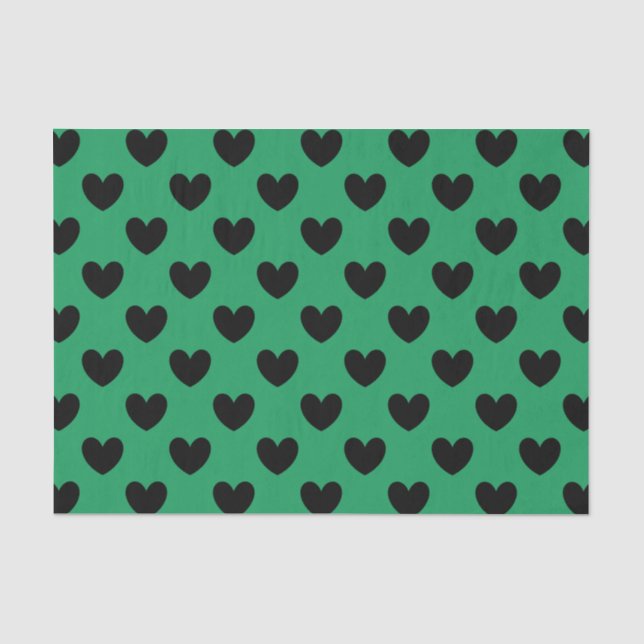 Papel De Seda Corações de polca pretos em Kelly Green (Frente )