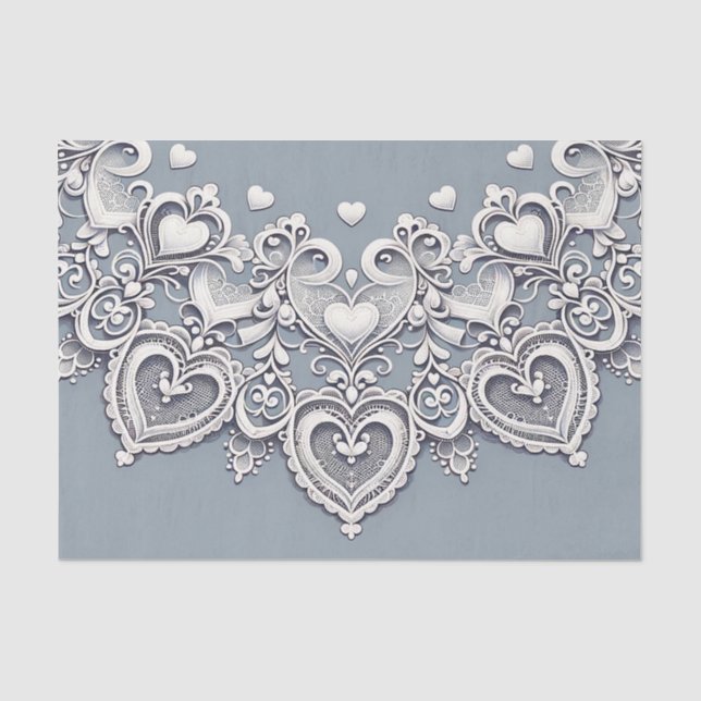 Papel De Seda Corações de Renda Branca Charme Romântico Chuveiro (Frente )