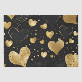 Papel De Seda Corações de São Valentim com Tinta Dourada e Preta