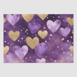Papel De Seda Corações de São Valentim com Tinta Purpura e Doura