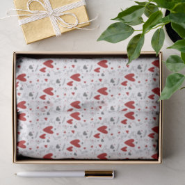 Papel De Seda Corações Desenhados à Mão Vermelhos e Pretos