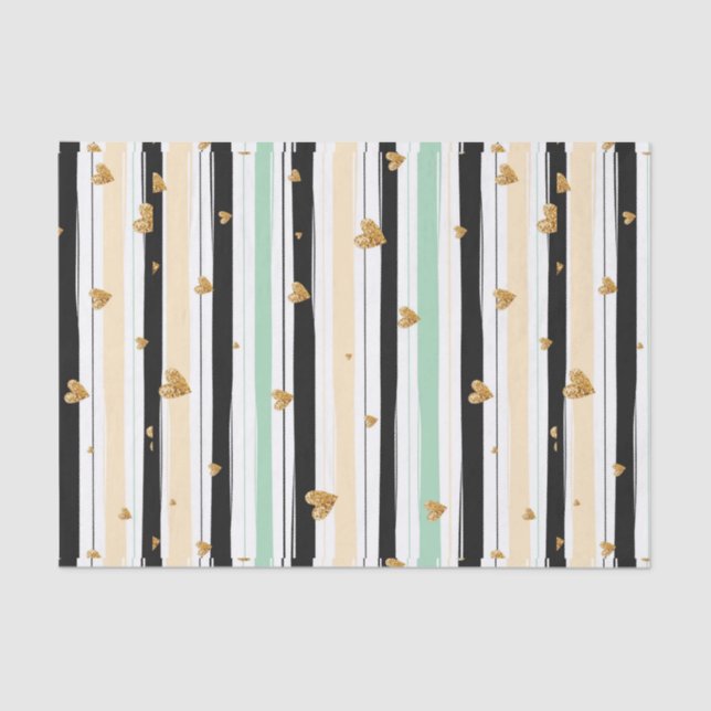 Papel De Seda Corações Dourados e Traços de Mão Desenhados (Frente )