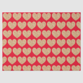 Papel De Seda Corações Dourados em Fundo Vermelho