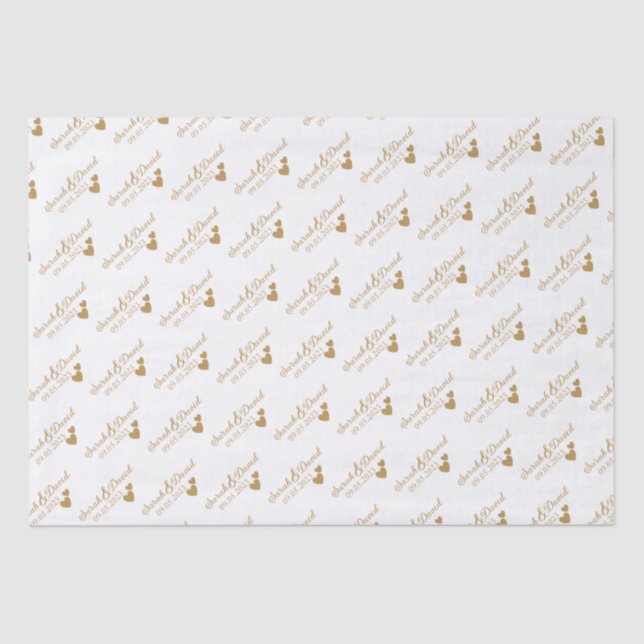 Papel De Seda Corações Dourados Personalizados (Frente )