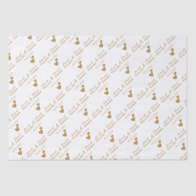 Papel De Seda Corações Dourados Personalizados (Frente )