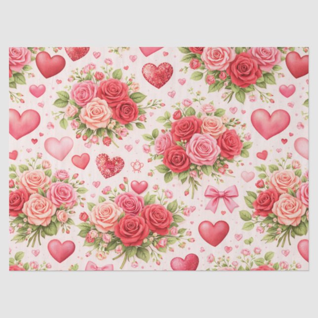 Papel De Seda Corações e Rosas  (Frente )