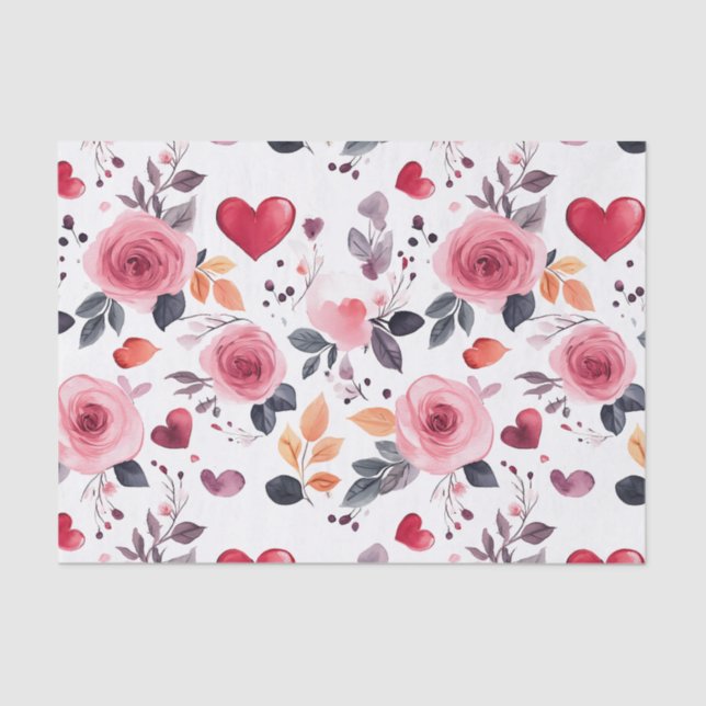 Papel De Seda Corações e Rosas rosa (Frente )