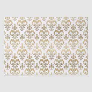 Papel De Seda Corações Elegantes Branco e Dourado do Dia dos Nam