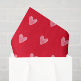 Papel De Seda Corações em Aquarela Pálida em Vermelho