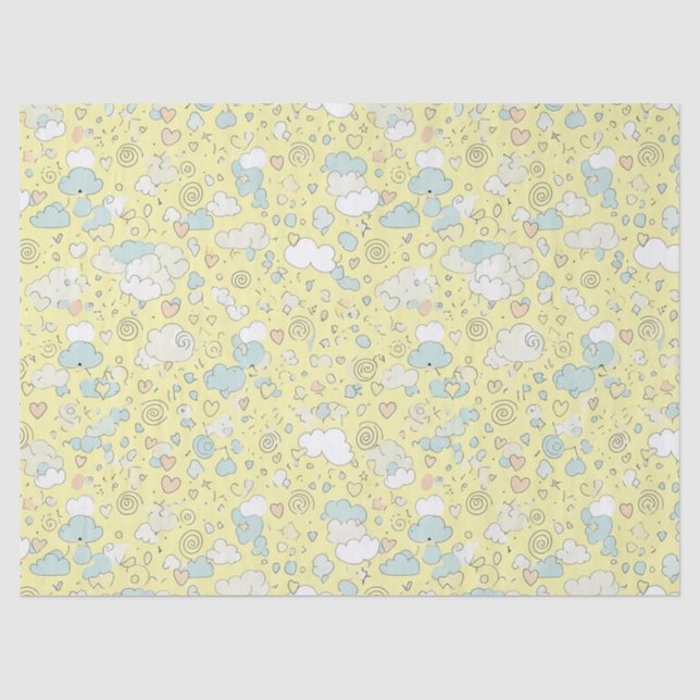 Papel De Seda Corações Pastéis e Nuvens Sonho de Aquarela (1) (Frente )