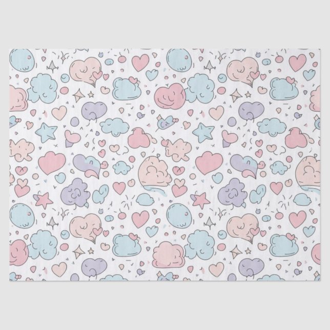 Papel De Seda Corações Pastéis e Nuvens Sonho de Aquarela (5) (Frente )