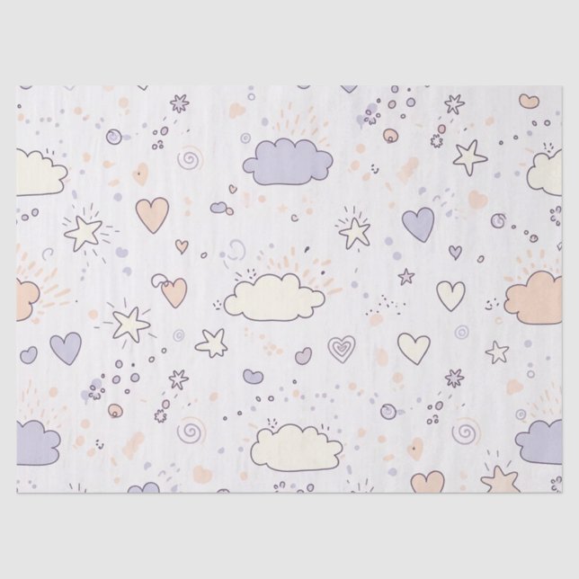 Papel De Seda Corações Pastéis e Nuvens Sonho de Aquarela (7) (Frente )