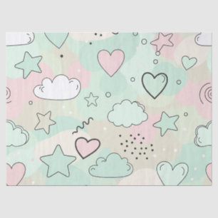 Papel De Seda Corações Pastéis e Nuvens Sonho de Aquarela (9)