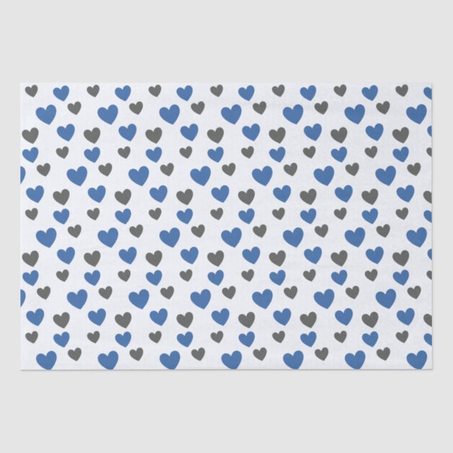 Papel De Seda Corações Planadores - Azul e Cinzas (Frente )