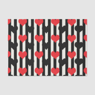 Papel De Seda Corações Pretos Vermelhos Em Stripes Brancas Preta