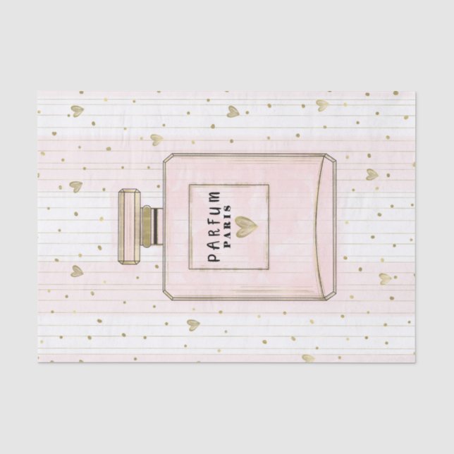 Papel De Seda Corações Rosa e Dourado Paris Perfume Chic Moda (Frente )